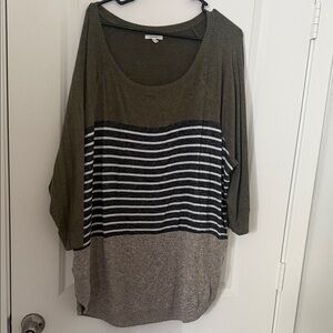 Maurices Olive and Gray Striped Long Sleeve Top